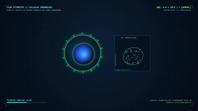 Flow Cytometry Scientific HUD Interface with Cell Analysis Data