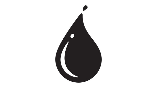 Minimal Blood Droplet Illustration with Smooth Curved Contour and White Highlight, Bold Black Medical Symbol for Laboratory Testing, Blood Donation and Healthcare Design