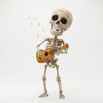 Cute skeleton playing guitar