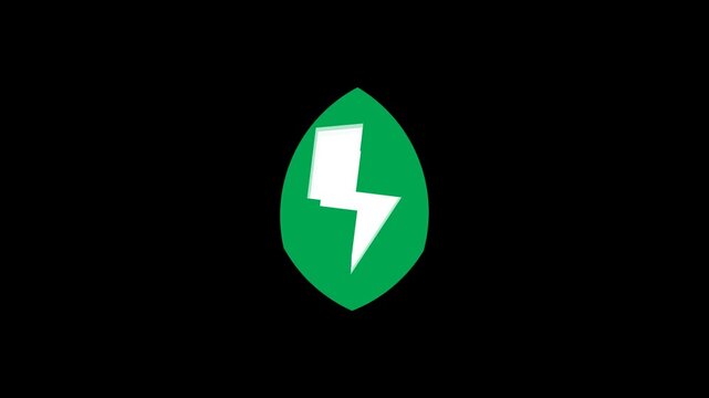 Looping Green Screen Animated Green Energy Eco Leaf Lightning Flat Icon Footage