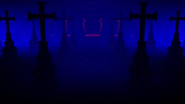 Stone Cross Rows in Blue and Red Light