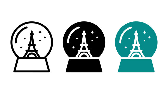 Snow globe monument souvenir vector set with snowglobe