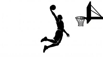 Basketball player dunking ball into hoop silhouette vector illustration isolated on white background © Aef