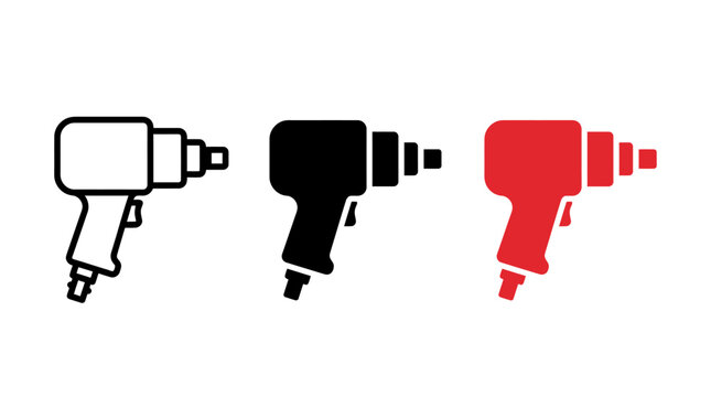 Collection of pneumatic drill variations depicted as outline solid and colored