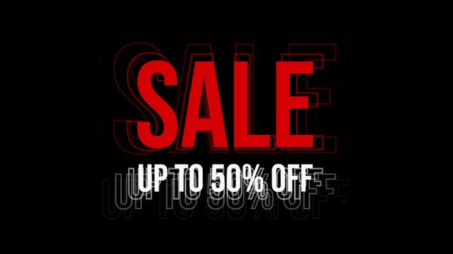 Red glitch text sale banner with fifty percent off promotion