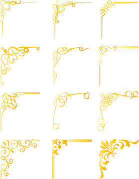 Various ornate gold corner flourishes for elegant frames and documents