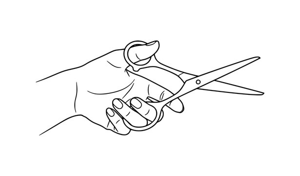 Hand Holding Scissors &ndash; Black Line Art Vector Illustration