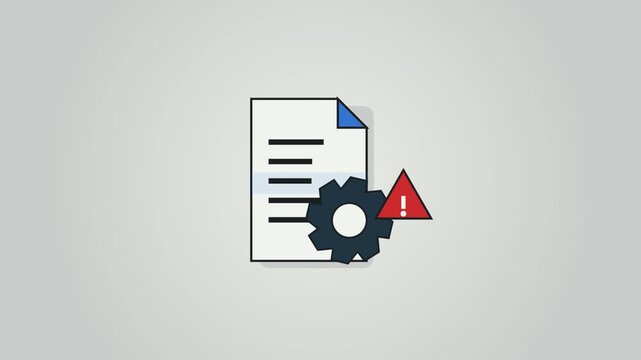 Document file icon with spinning gear and warning triangle on light grey background.