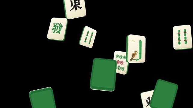 Mahjong tiles falling seamless loop on black background