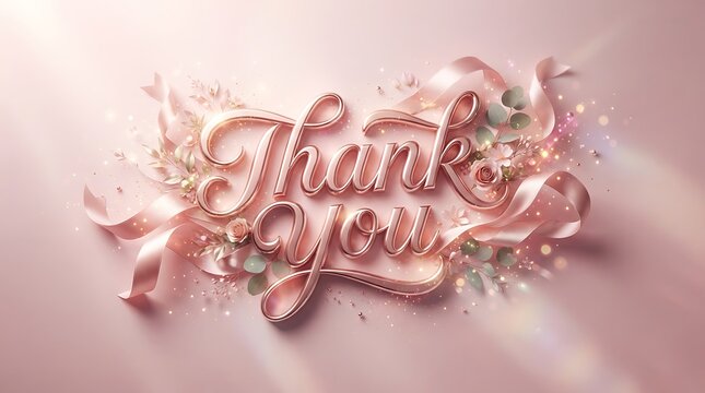 Elegant Pink Thank You Card with Ribbon Flowers and Soft Glow