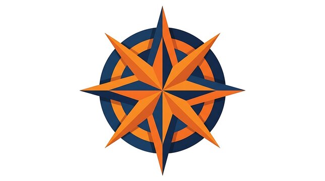Bold Orange Compass Star Logo on Dark Blue Circle