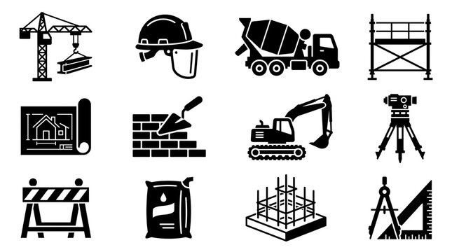 Construction and architecture icons set for building industry