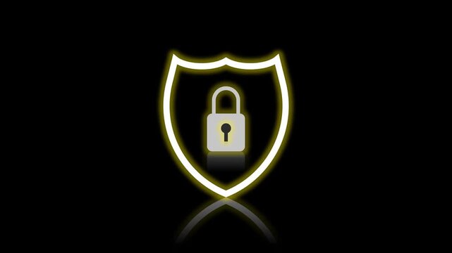 Glowing Cyber Security Shield and Padlock Lock Animation on Dark Background   