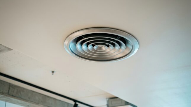 Modern ceiling air vent with adjustable louvers for interior ventilation and airflow.