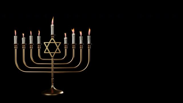 Golden Hanukkah menorah with lit candles holiday motion loop 4K