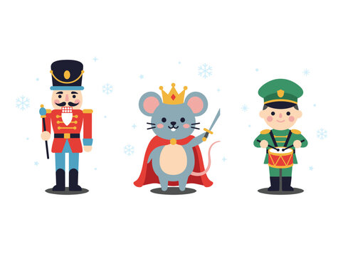 Nutcracker, mouse king and toy soldier character set