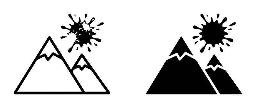 Mountain range and ink splash set with abstract shapes for nature logos
