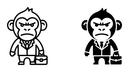 Angry monkey businessman icon and silhouette with briefcase, corporate character for business © Mamun