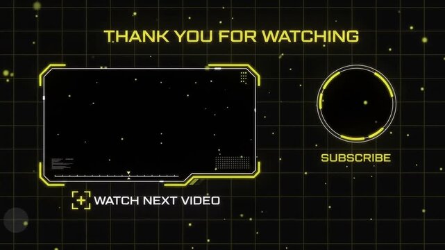 Futuristic glowing hud outro template with digital grid background