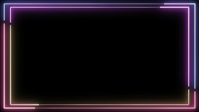 Neon frame glowing with colorful lights on a dark background.