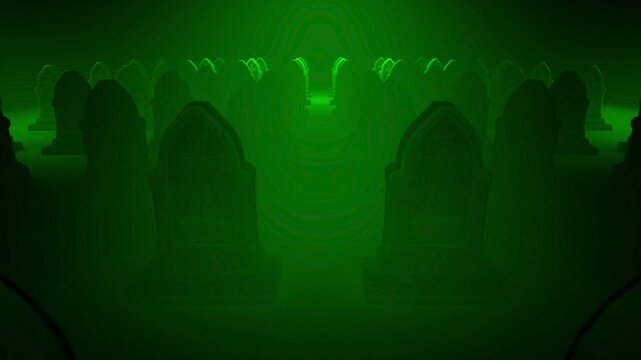 Gothic Tombstones in Green Light