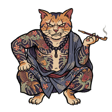 Yakuza Irezumi Cat - Vintage Japanese Tattoo Art