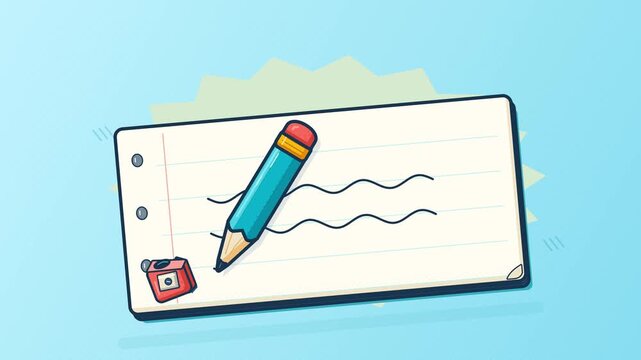 Cartoon pencil drawing wavy lines on lined paper note