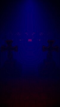 Ornamental Cross Headstones in Blue and Red Light Vertical