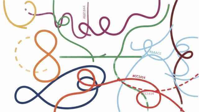 Abstract Line Ribbon Animation, Multi-Strand Flowing Curves, Loops and Spirals Drawing On and Dancing on White Background, 4K Seamless Loop