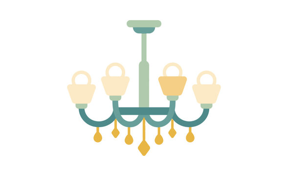 Six light chandelier with decorative elements is a flat vector illustration