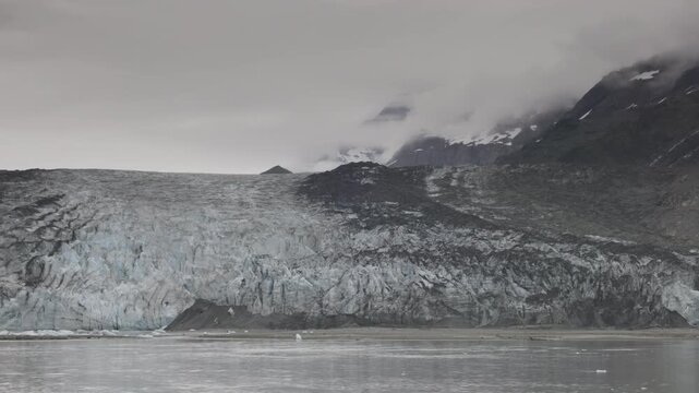 a close up pan of lamplugh glacier from a cruise ship at glacier bay, alaska of the usa