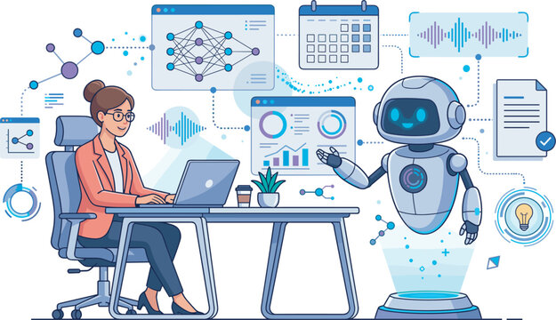 Artificial intelligence data analysis vector illustration for machine learning workflow corporate automation smart assistant process and predictive analytics system