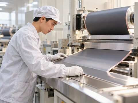 engineer coats battery electrodes in a clean facility