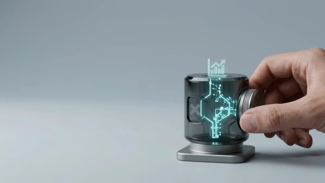 AI Tool Selection Seamless Loop Animation with Hand Turning Smart Glass Selector for Intelligent Automation Corporate Technology Background