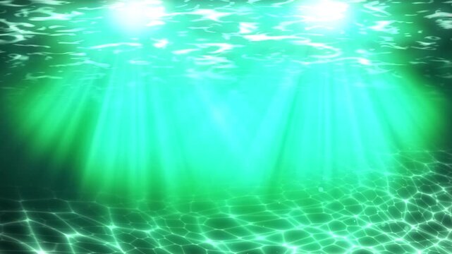 Emerald Green Underwater Light Rays from Two Suns, Lake and Sea Background, Seamless Loop 4K