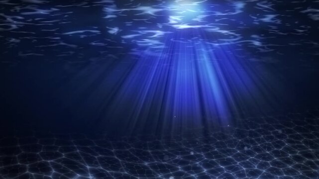 Moonlit Deep Sea Silver Light Beams in Dark Blue Water, Calm Night Ocean Loop 4K