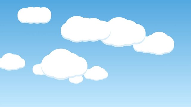 Fluffy white clouds drifting across clear bright blue sky an animated scene