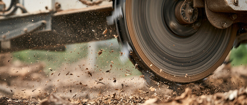 Circular Saw Blade Cutting Wooden Plank with Flying Dust