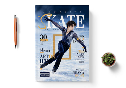 Editable Ice Skating Sports Magazine Cover Design Template