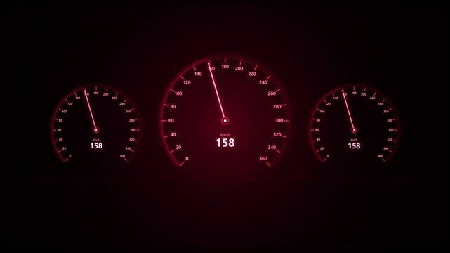 Red Neon Futuristic Speedometer Dashboard Motion Background, Glowing Digital Speed Gauge