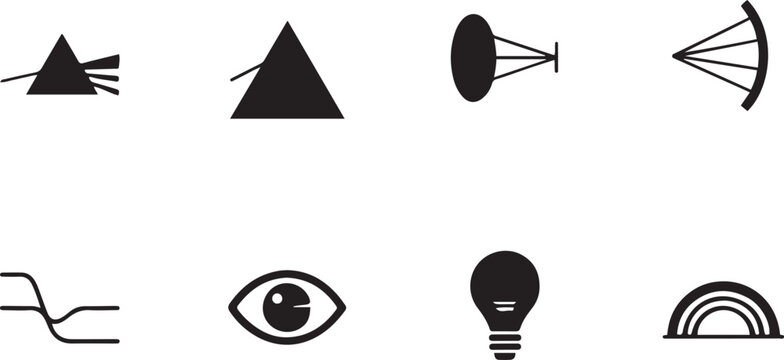 Optical Prism, Light Refraction and Spectrum Dispersion Science Icons. silhouette icon set illustration
