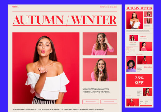 Autumn Winter Fashion Magazine Layout Template with Stylish Models