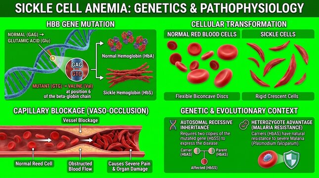 Sickle cell anemia genetics and pathophysiology medical infographic