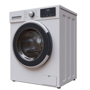 Front loading washing machine, home appliance isolated on white