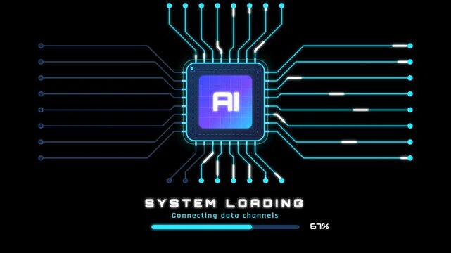Ai chip system loading animation on transparent background