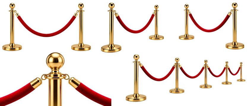 Set of gold stanchions with red velvet ropes used for crowd control and vip events.