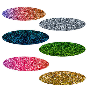 Oval glitter shapes in assorted colors on a white background