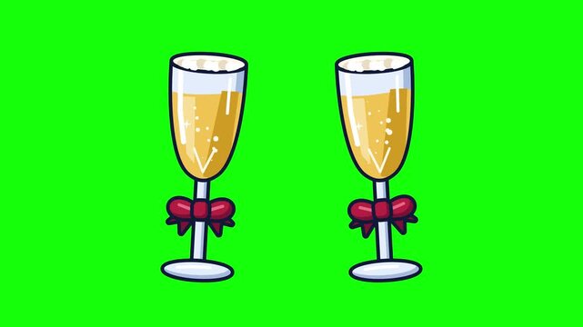 Champagne glasses clinking in a toast on green screen