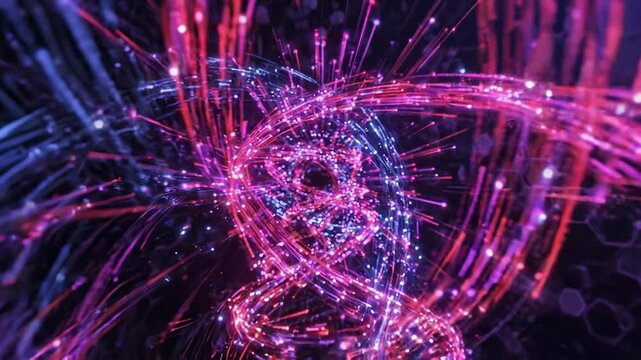 Abstract photonic light streams with glowing optical trails, high speed data transmission, fiber optic communication, and futuristic digital technology background. 3d rendering