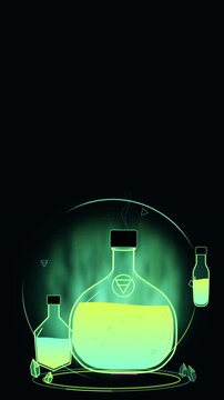 Halloween Magic Potion Bottles with Neon Glow on Seamless Loop